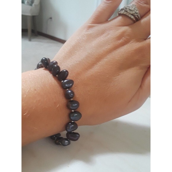 Womens A grade Black Freshwater Pearl Bracelet w Sterling Filled Handmade Clasps - Picture 2 of 5